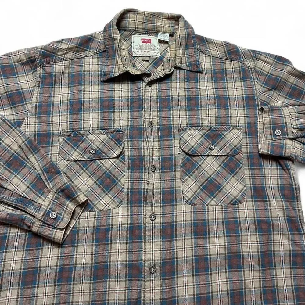 Levi’s Jeans 90s Vintage Plaid Cotton Flannel Button Front Long Sleeve Shirt L
